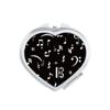 White Music Bar And Notes Black Mirror Heart Portable Hand Pocket Makeup view 1