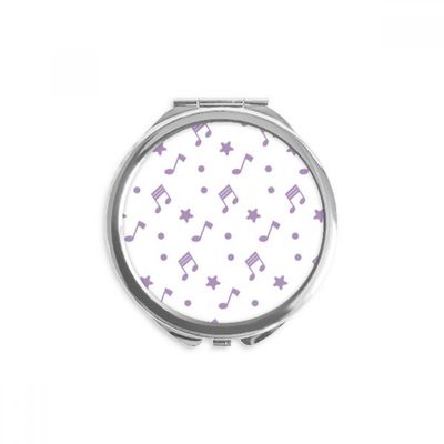 Purple Big Stars Music Notes Hand Compact Mirror Round Portable Pocket Glass