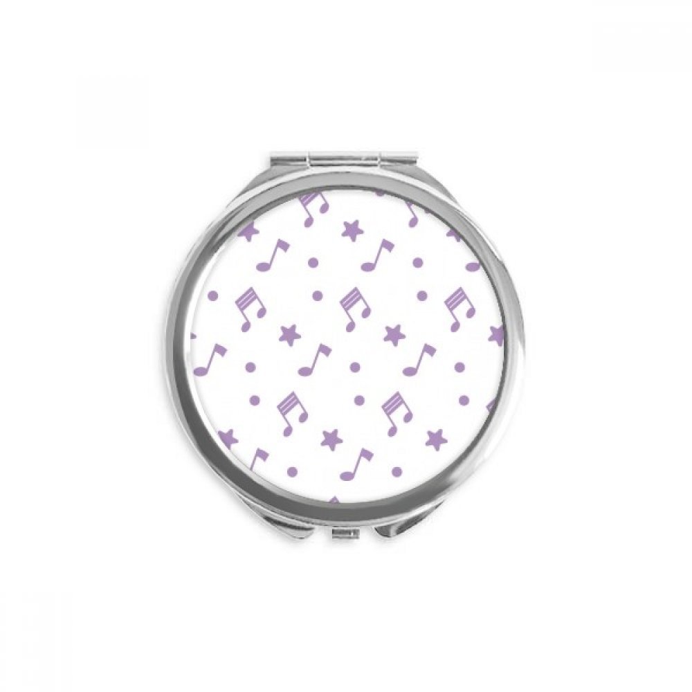 Purple Big Stars Music Notes Hand Compact Mirror Round Portable Pocket Glass