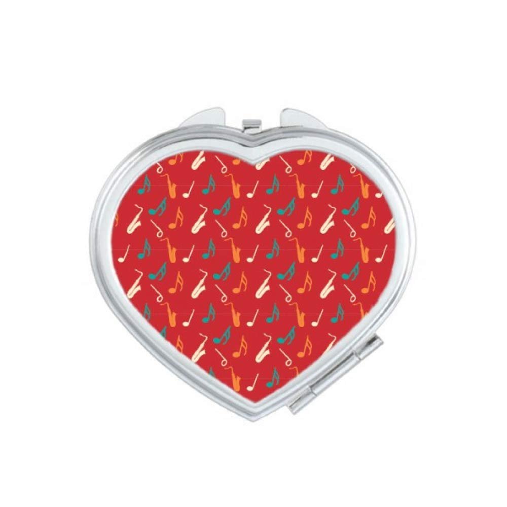 Red Saxophone Music Notes Mirror Heart Portable Hand Pocket Makeup