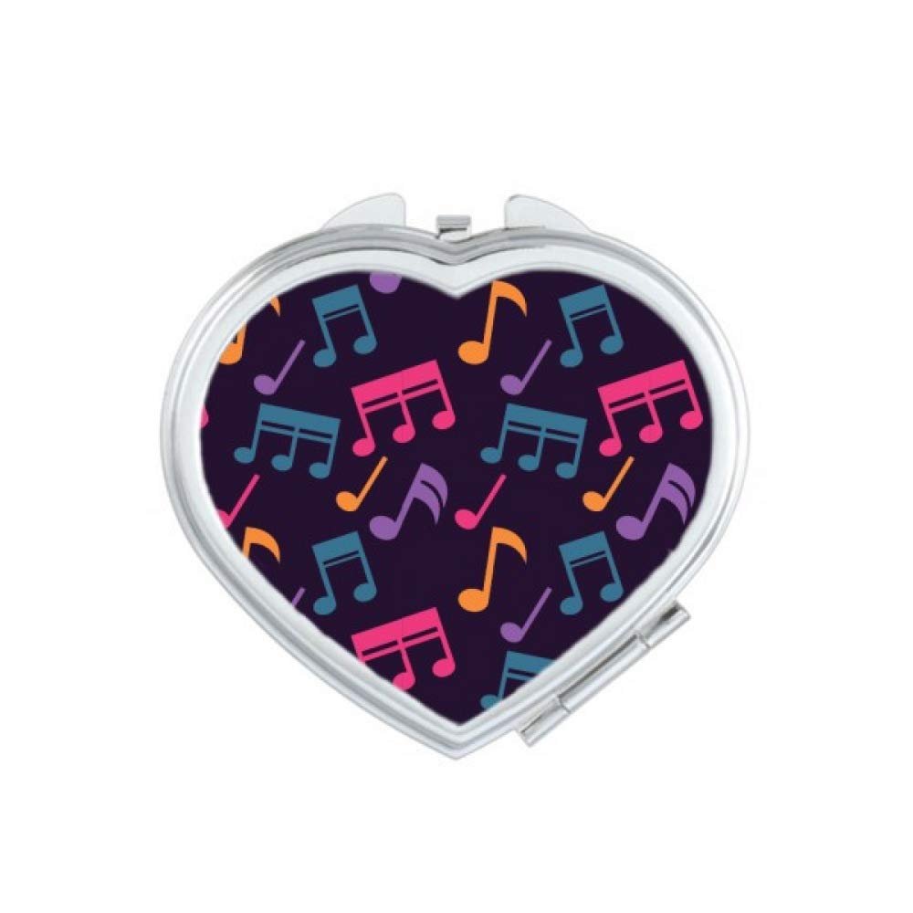 Colourful Music Notes Black Mirror Heart Portable Hand Pocket Makeup