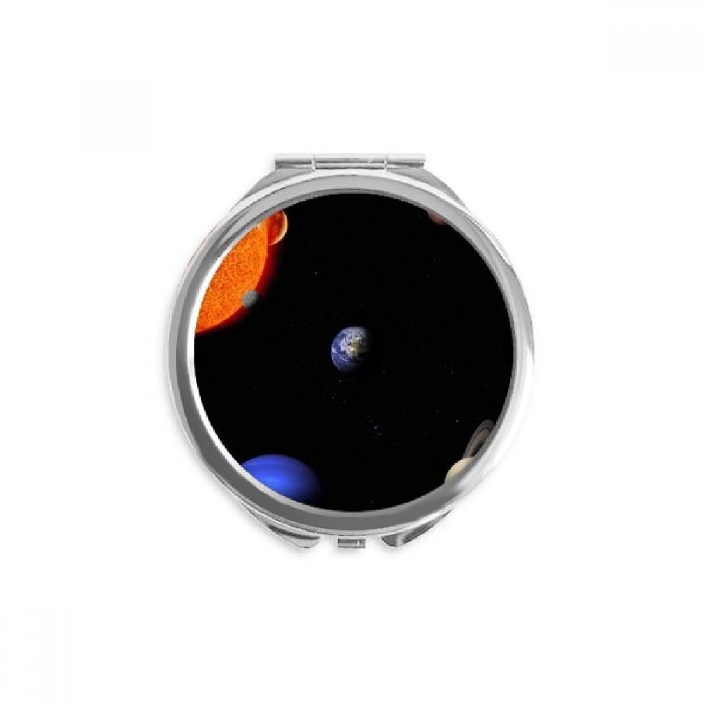 Planet Red Blue Dark Night Sky Hand Compact Mirror Round Portable Pocket Glass