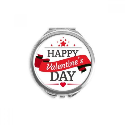 Red and Black Happy Valentine's Day Hand Compact Mirror Round Portable Pocket Glass