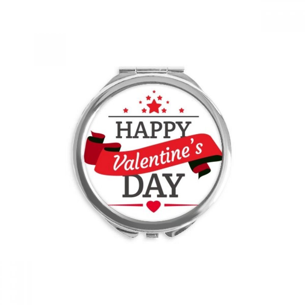 Red and Black Happy Valentine's Day Hand Compact Mirror Round Portable Pocket Glass