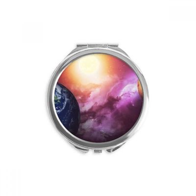 Planet Earth Red Blue Colorful Hand Compact Mirror Round Portable Pocket Glass