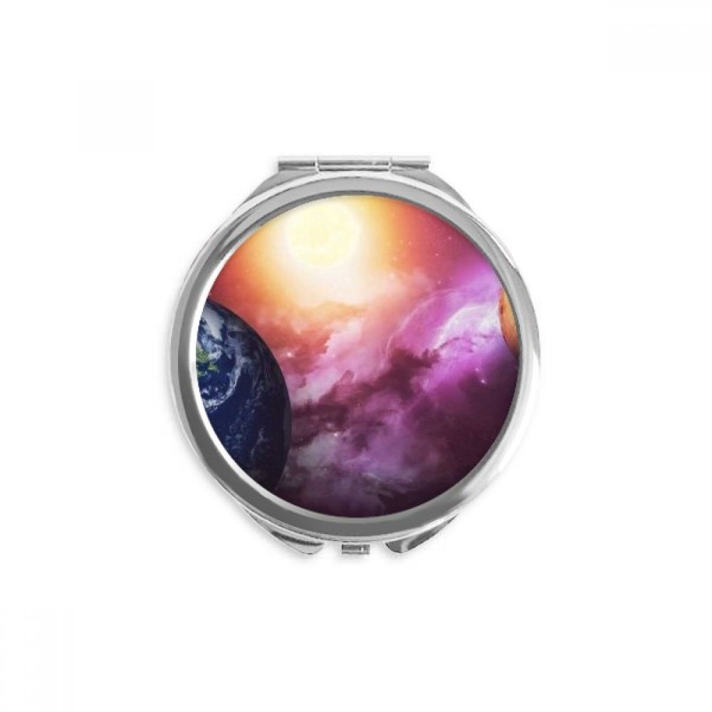 Planet Earth Red Blue Colorful Hand Compact Mirror Round Portable Pocket Glass
