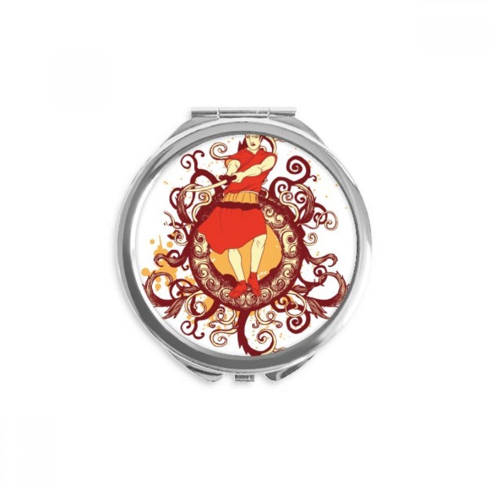 Japan Red Illustration Hand Compact Mirror Round Portable Pocket Glass