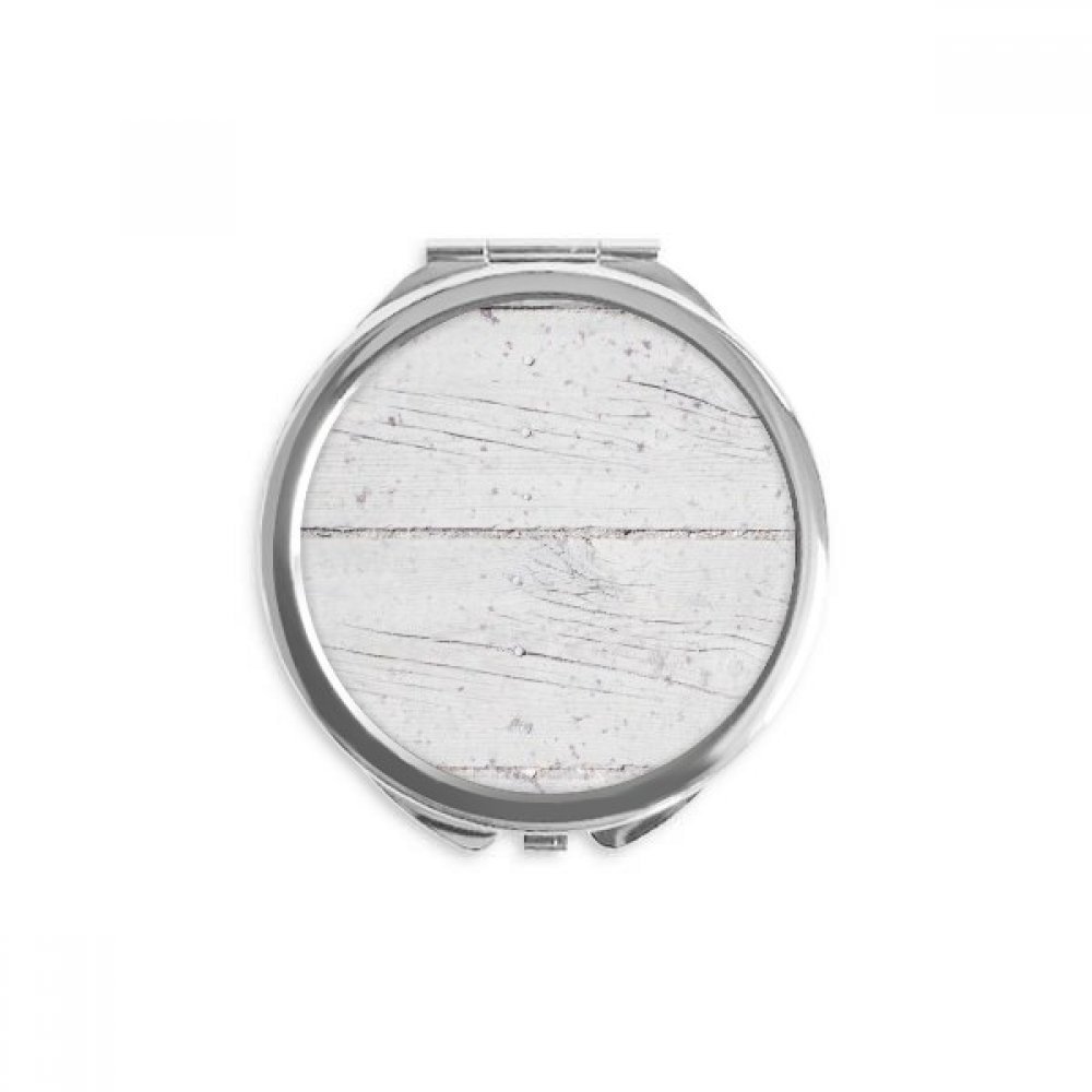 White Wood Floor Rough Wallpaper Texture Hand Compact Mirror Round Portable Pocket Glass