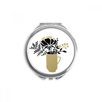 Flower Leaves Vase Gold Quote Hand Compact Mirror Round Portable Pocket Glass