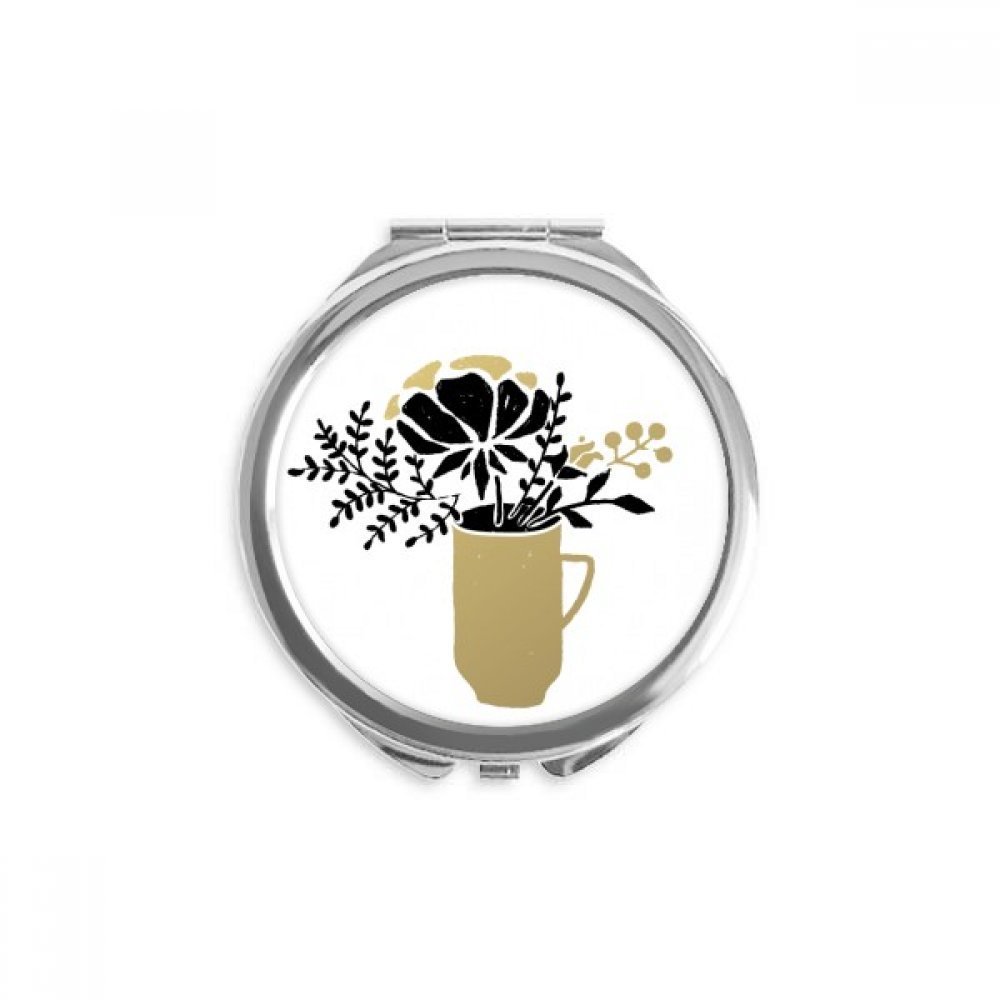 Flower Leaves Vase Gold Quote Hand Compact Mirror Round Portable Pocket Glass