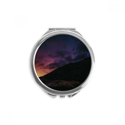 Yellow Stars Night Sky Hand Compact Mirror Round Portable Pocket Glass