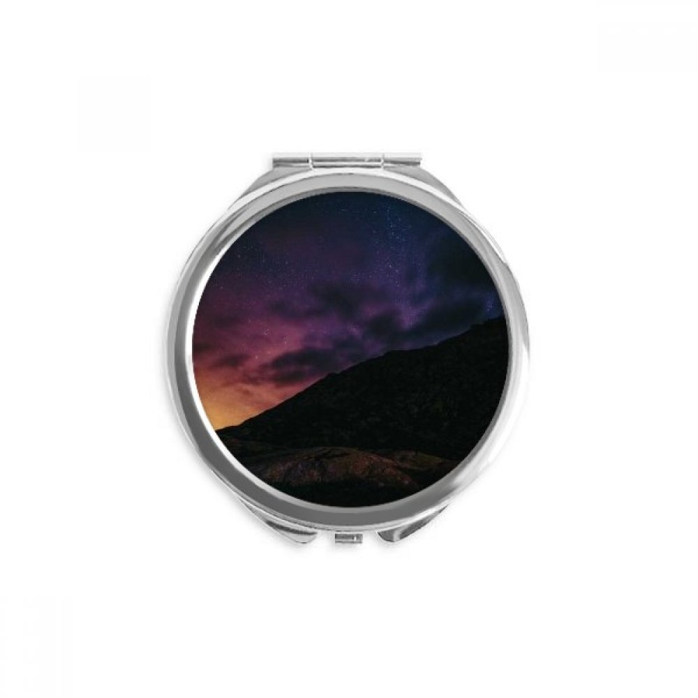 Yellow Stars Night Sky Hand Compact Mirror Round Portable Pocket Glass