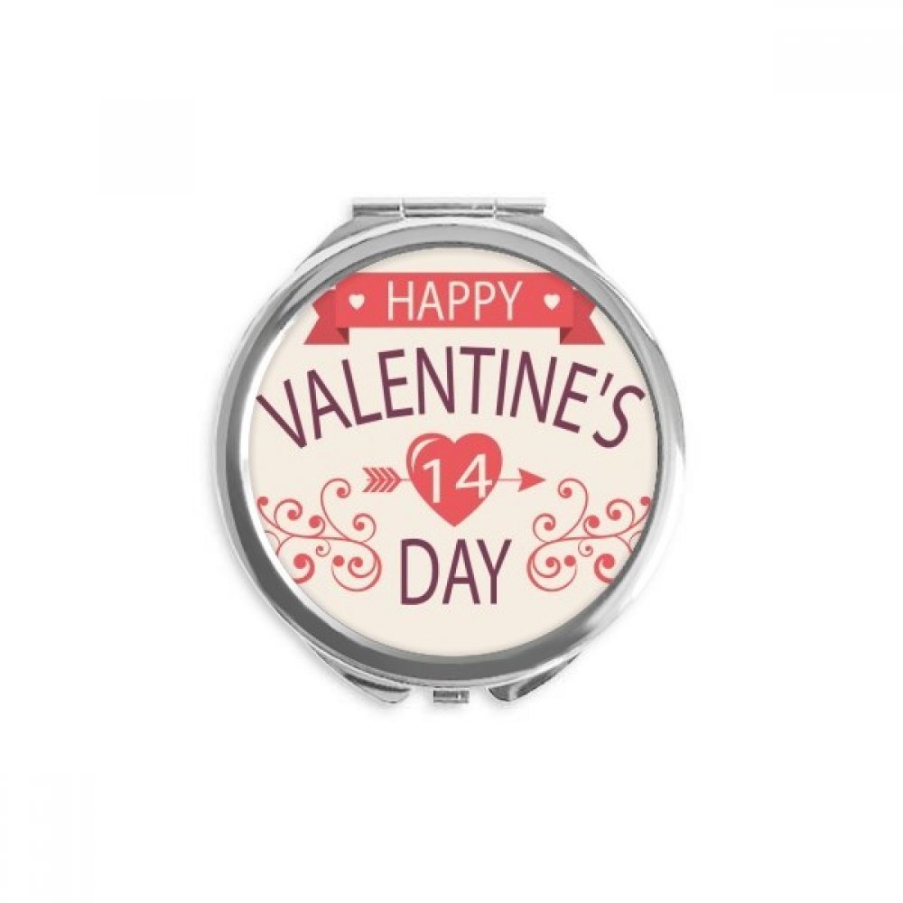 Red Happy Valentine's Day 14 Heart Arrow Hand Compact Mirror Round Portable Pocket Glass