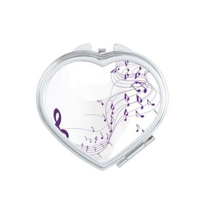 Flappg Purple Music Notes White Mirror Heart Portable Hand Pocket Makeup