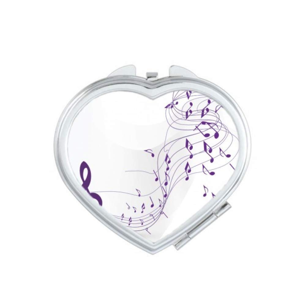 Flappg Purple Music Notes White Mirror Heart Portable Hand Pocket Makeup