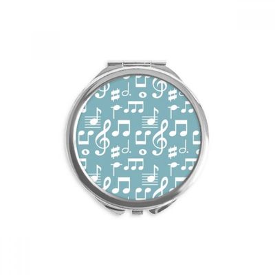 White Music Notes Bar Blue Hand Compact Mirror Round Portable Pocket Glass