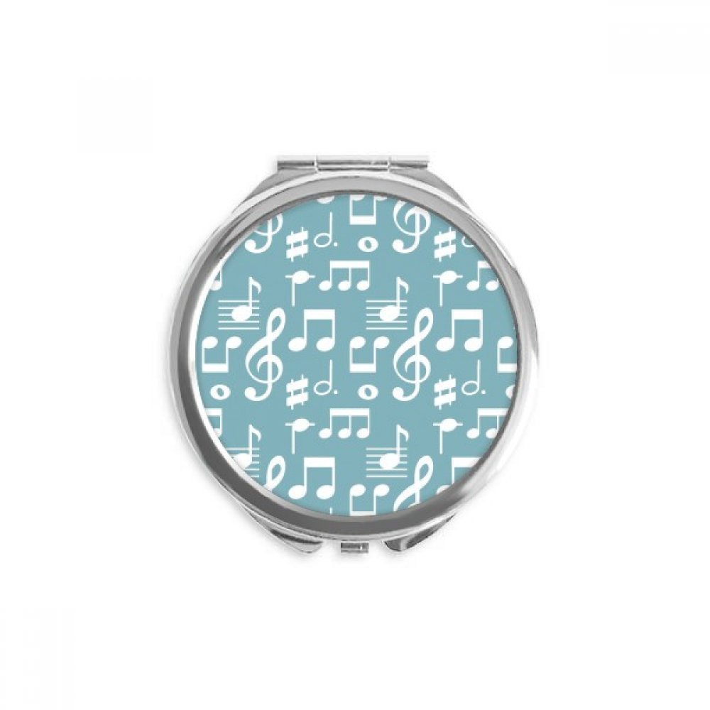 White Music Notes Bar Blue Hand Compact Mirror Round Portable Pocket Glass