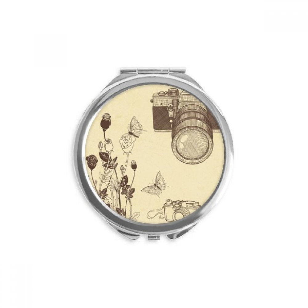 Camera Rose Butterfly Nice Style Hand Compact Mirror Round Portable Pocket Glass