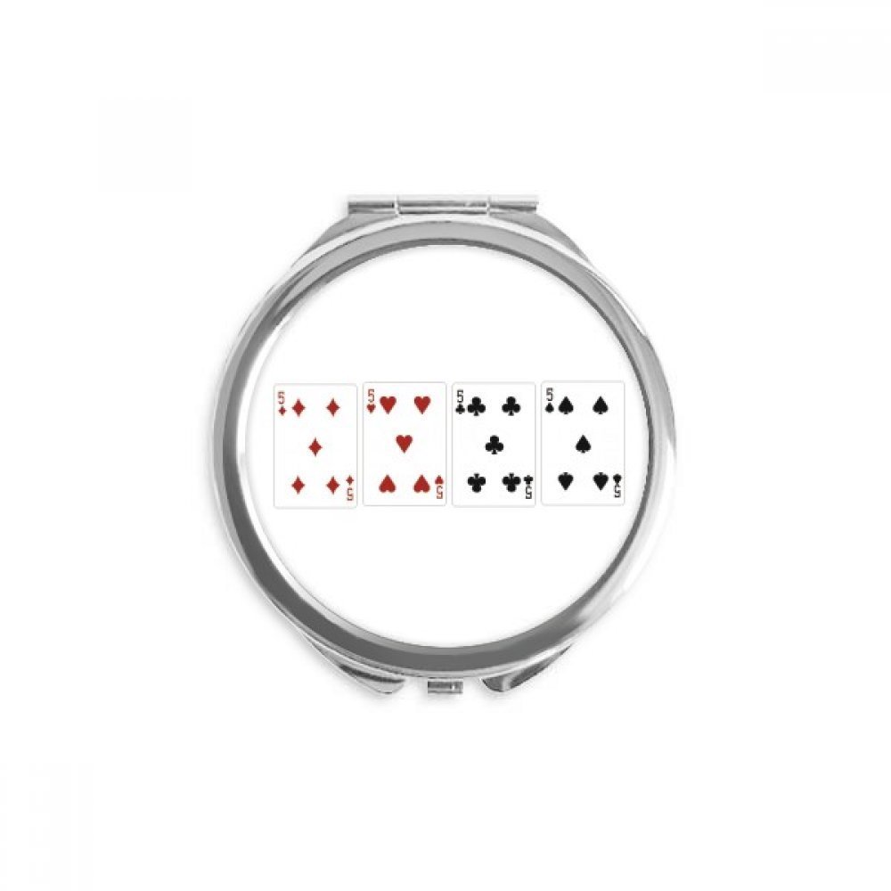 5 Heart Spade Diamond Club Pattern Hand Compact Mirror Round Portable Pocket Glass