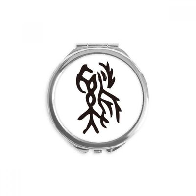 Bones Inscriptions Chinese Zodiac Rooster Hand Compact Mirror Round Portable Pocket Glass