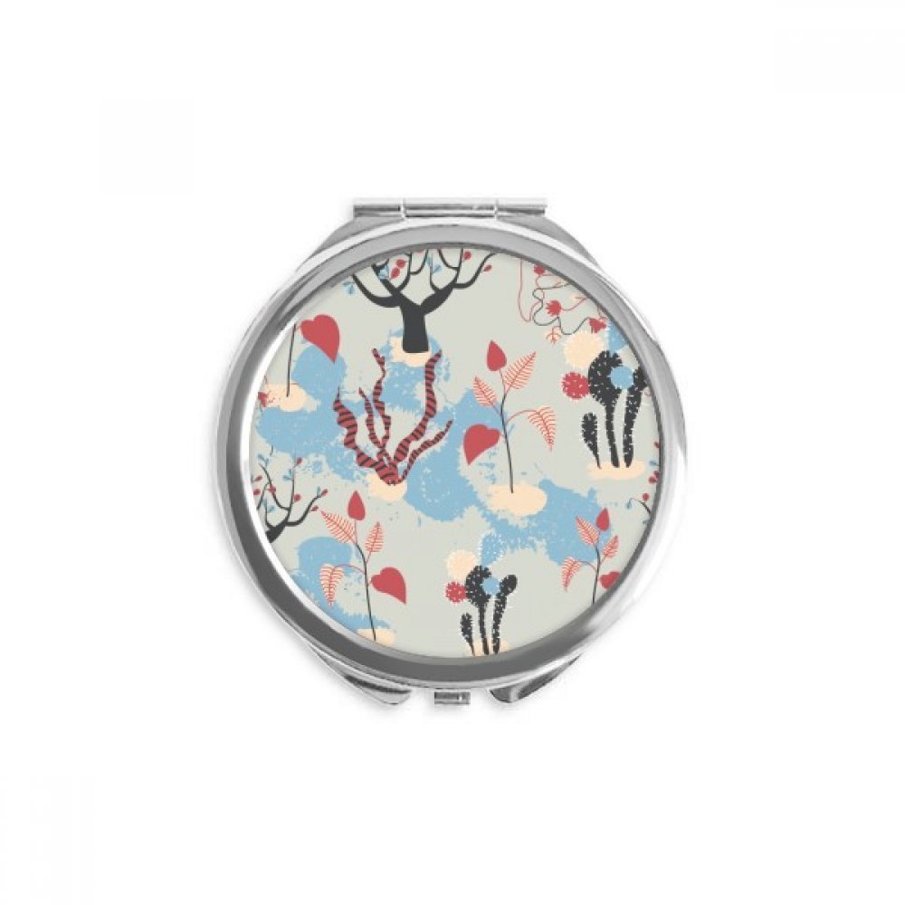 Desert Cactus Savanna Blue Trees Hand Compact Mirror Round Portable Pocket Glass
