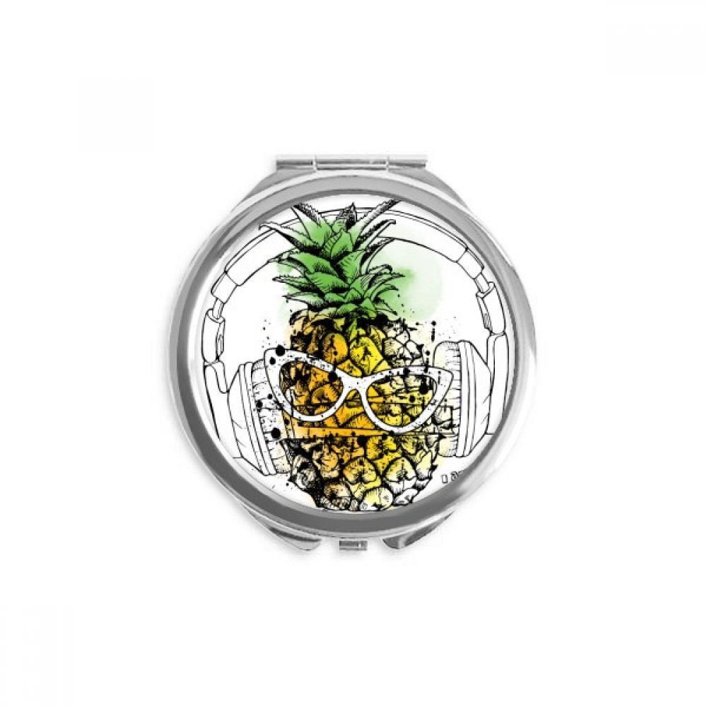 Headset Pineapple Sunglasses Fruit Hand Compact Mirror Round Portable Pocket Glass