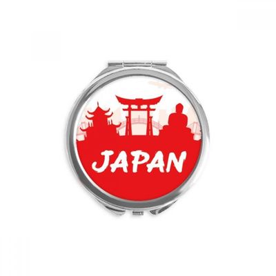 Red Outline Landmark Japan Hand Compact Mirror Round Portable Pocket Glass