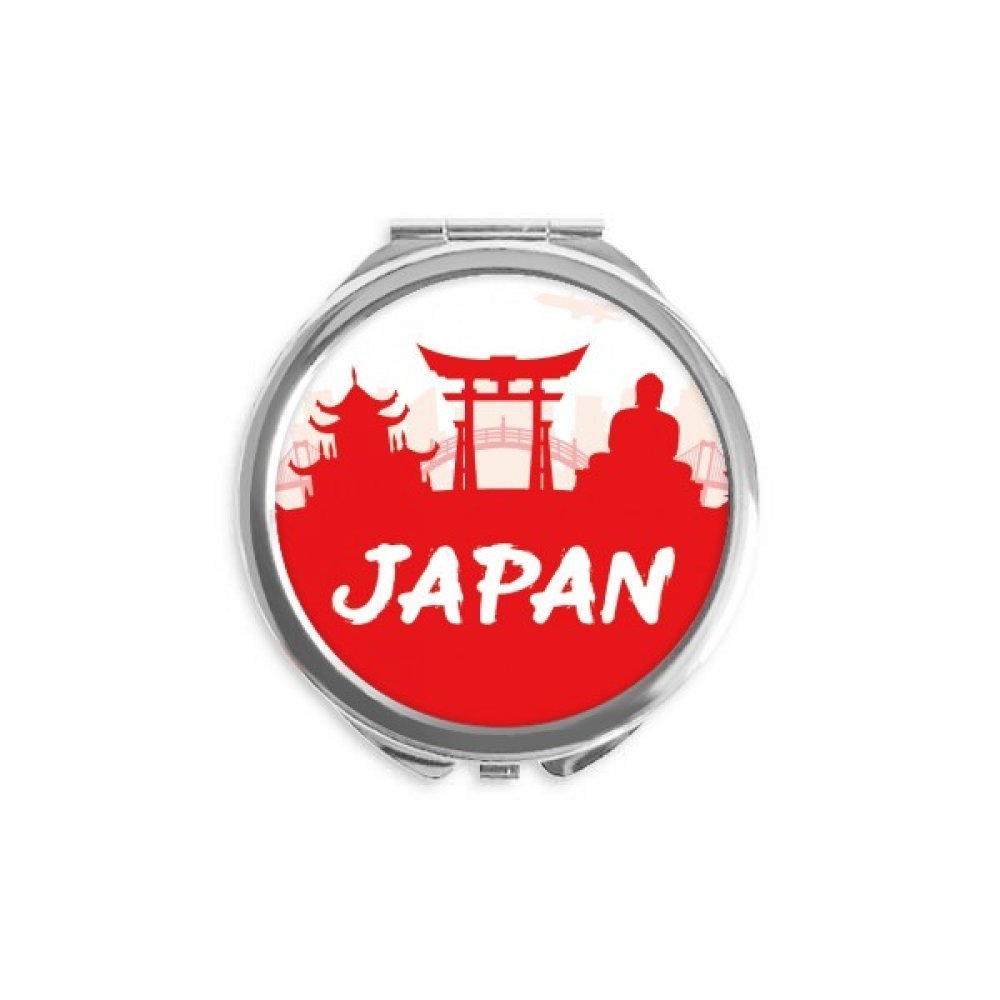 Red Outline Landmark Japan Hand Compact Mirror Round Portable Pocket Glass