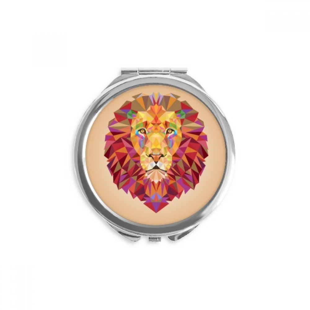 Colourful Lion Animal Box Stitching Hand Compact Mirror Round Portable Pocket Glass