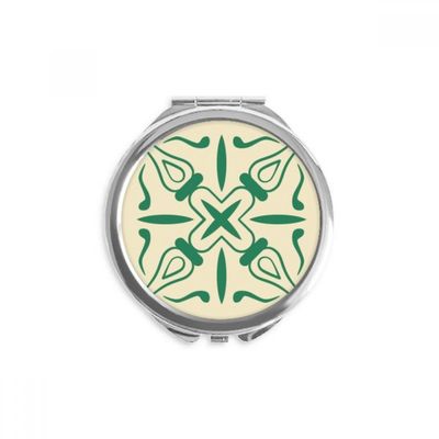 Talavera Style Decorative Green Pattern Hand Compact Mirror Round Portable Pocket Glass