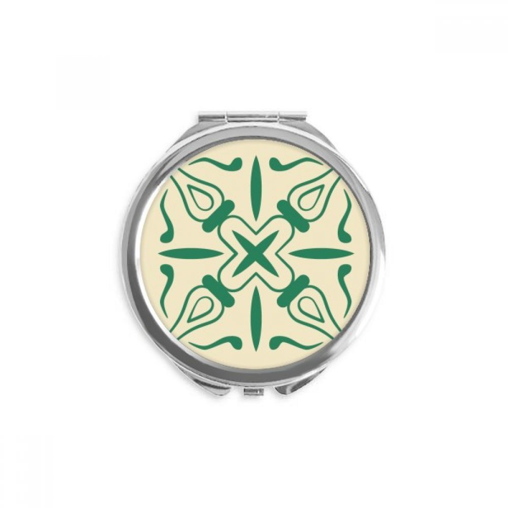 Talavera Style Decorative Green Pattern Hand Compact Mirror Round Portable Pocket Glass