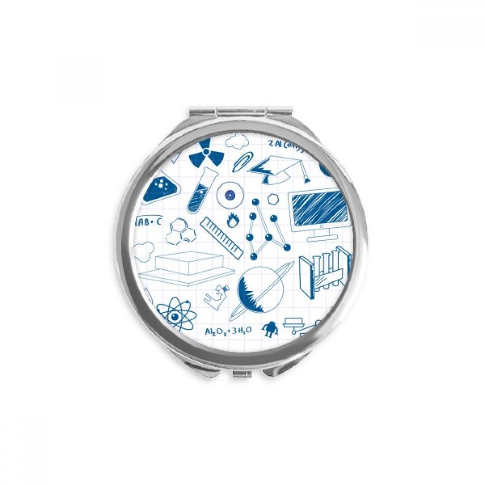 Blue Grid Strokes Chestry Symbol Hand Compact Mirror Round Portable Pocket Glass