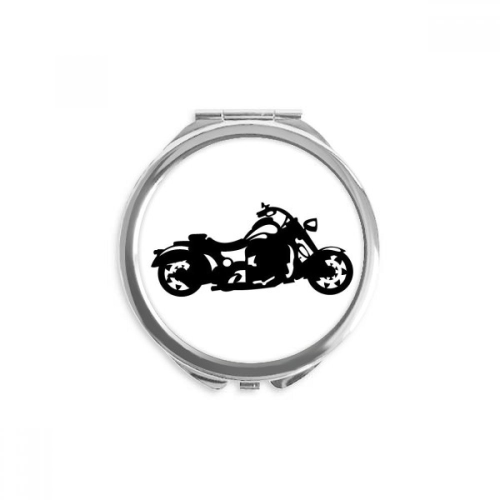 Motorcycle Black Illustration Pattern Hand Compact Mirror Round Portable Pocket Glass