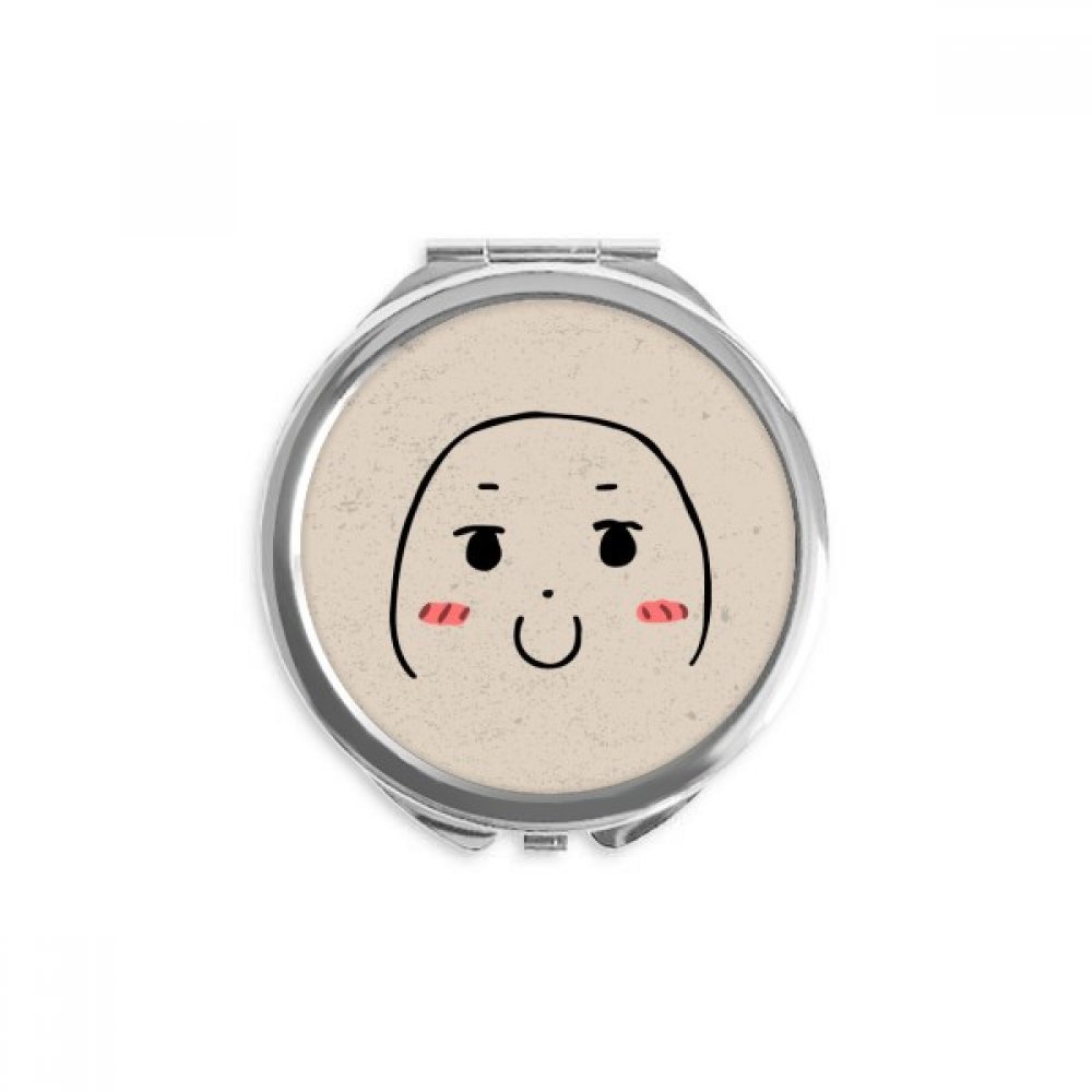 Shy Adorable Black Happy Pattern Hand Compact Mirror Round Portable Pocket Glass