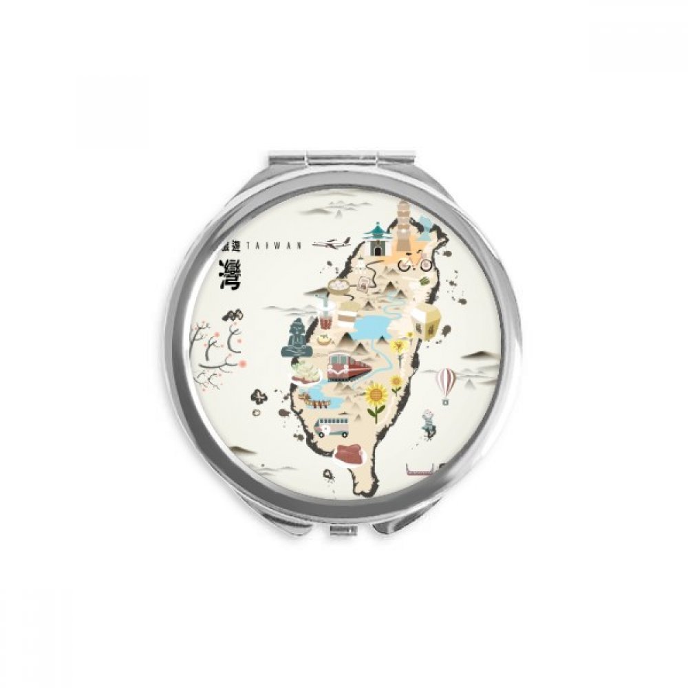 Map Taiwan Travel Features Hand Compact Mirror Round Portable Pocket Glass
