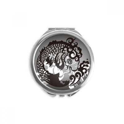 Line Drawing Fish Wave Pattern Hand Compact Mirror Round Portable Pocket Glass