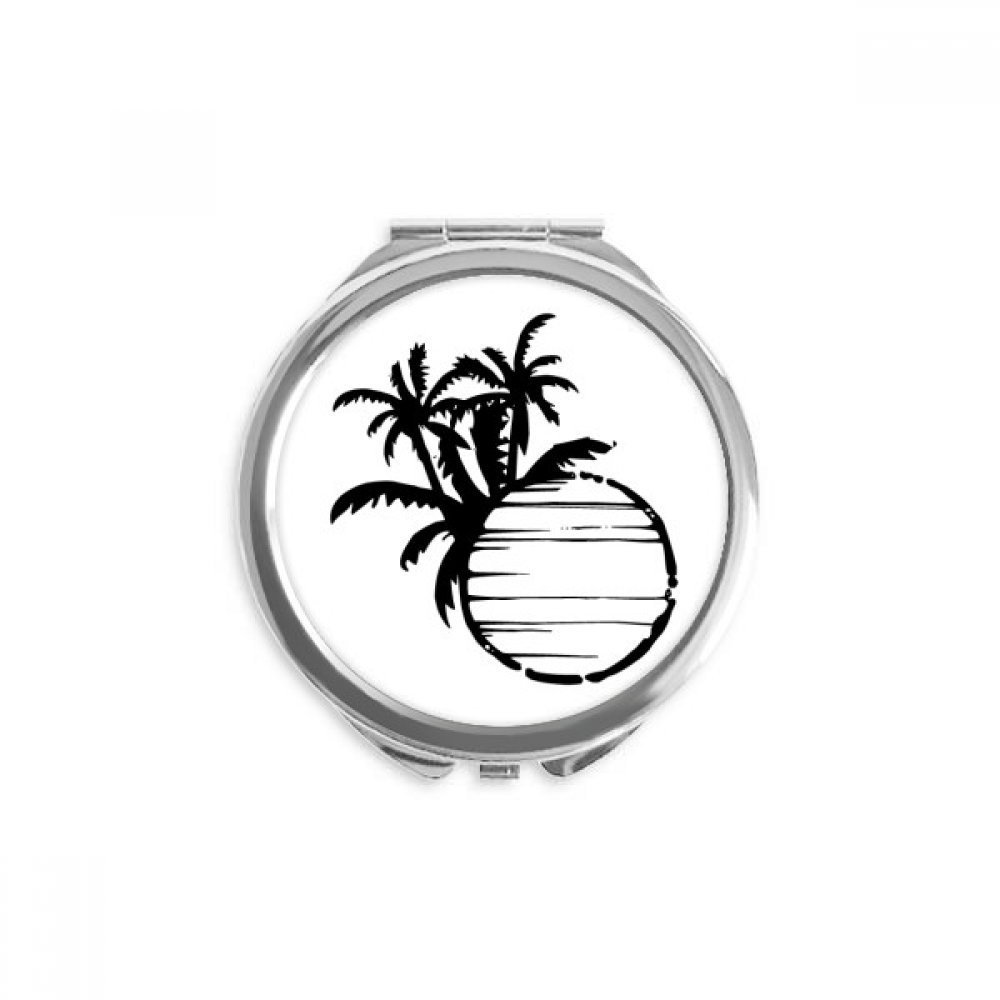 Black Beach Coconut Tree Outline Hand Compact Mirror Round Portable Pocket Glass