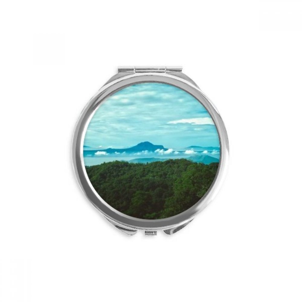 Blue Sky Green Forestry Science Nature Scenery Hand Compact Mirror Round Portable Pocket Glass