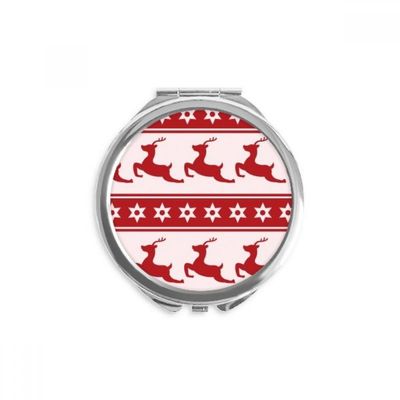 mas Elk Star Red Festival Hand Compact Mirror Round Portable Pocket Glass
