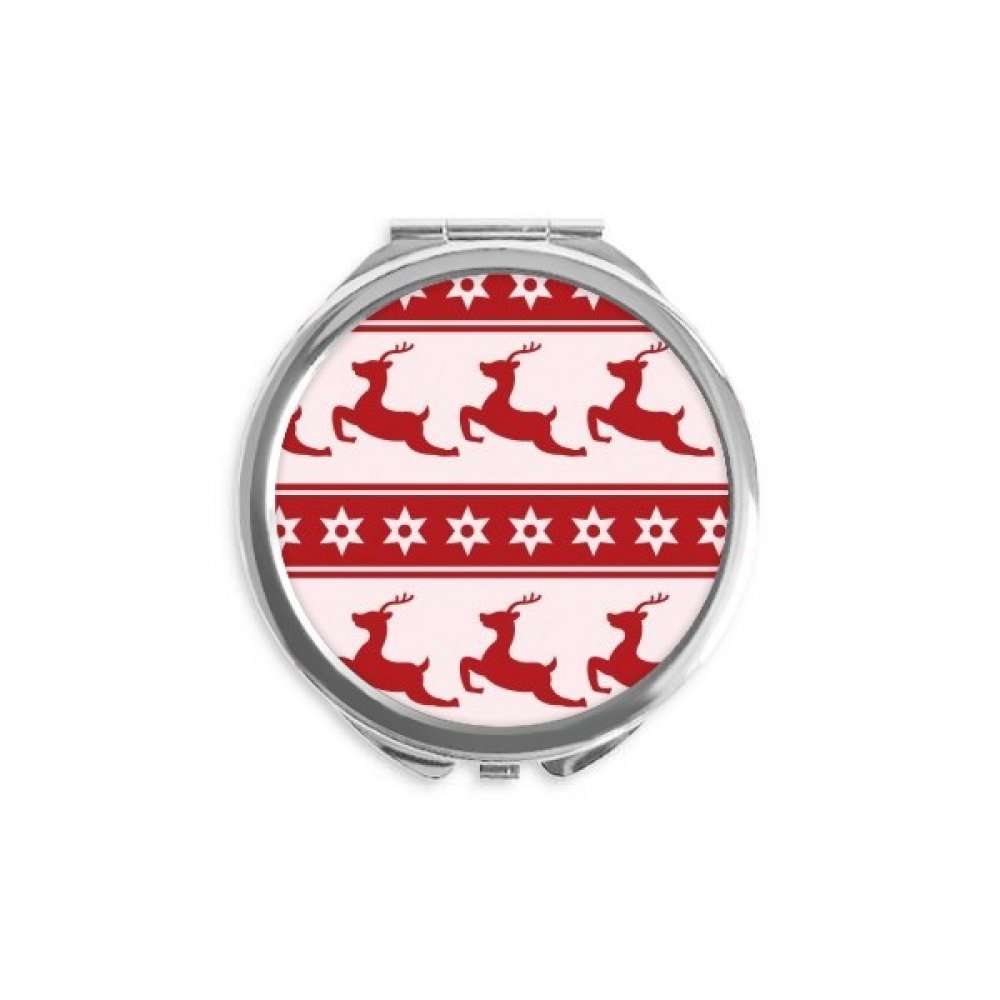 mas Elk Star Red Festival Hand Compact Mirror Round Portable Pocket Glass