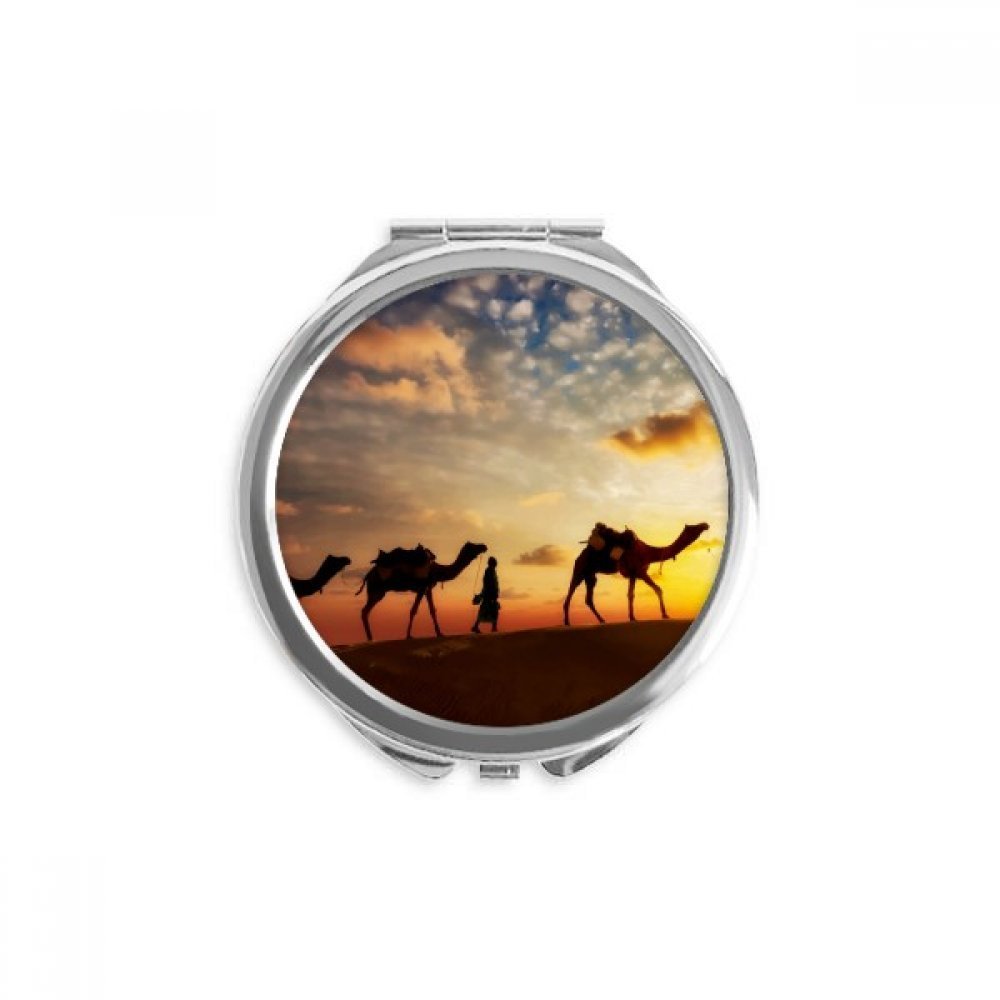 All the Way to the Silk Road Camel Desert Hand Compact Mirror Round Portable Pocket Glass