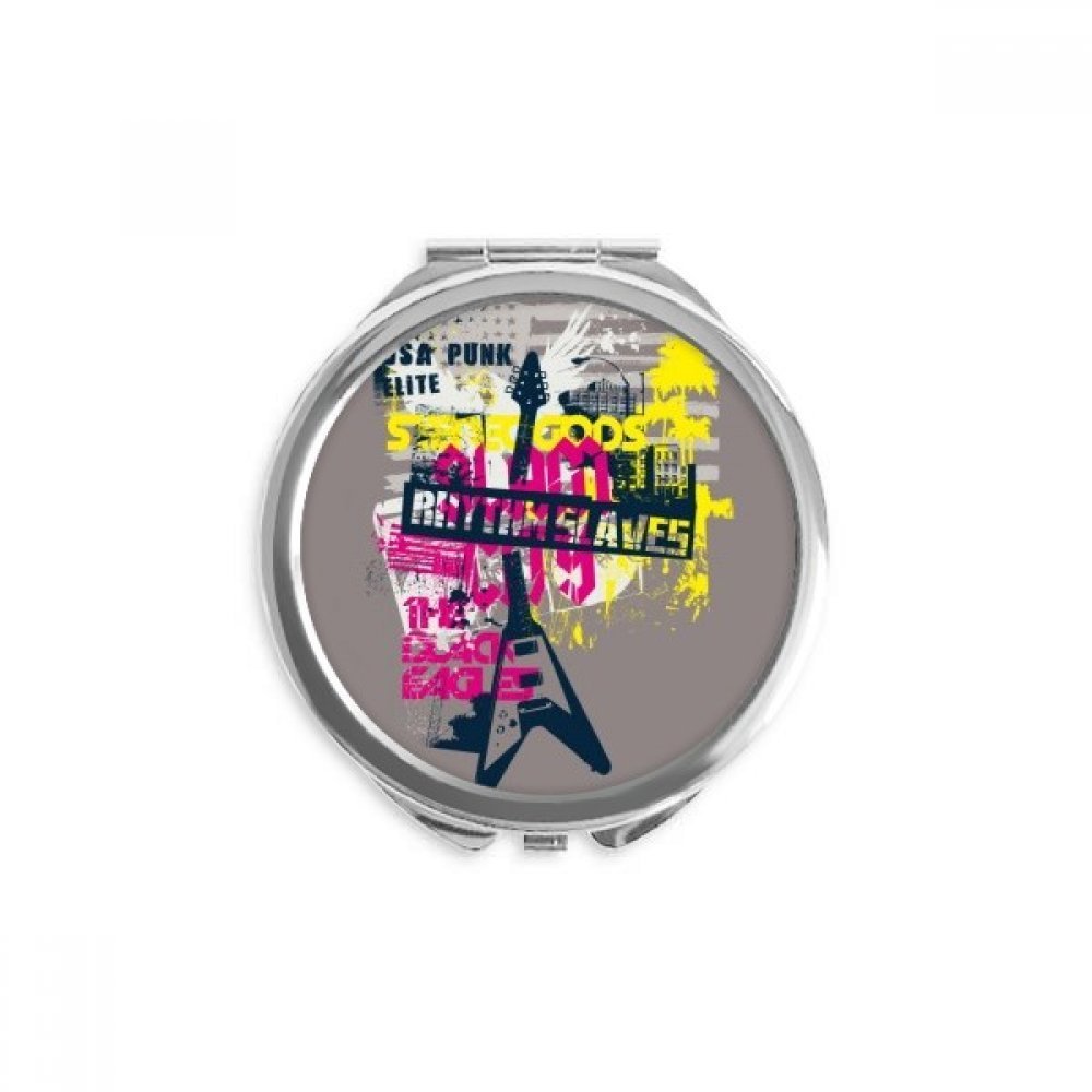 Graffiti Street Culture Colorful Guitar Pattern Hand Compact Mirror Round Portable Pocket Glass