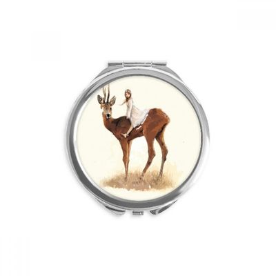 Girl Deer Animal Hand Compact Mirror Round Portable Pocket Glass