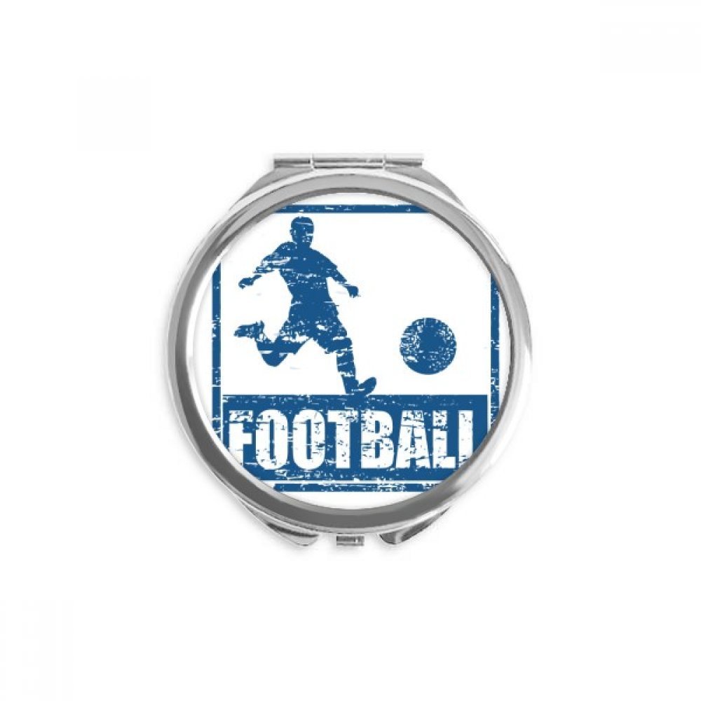 Blue Football Player Kick Football Hand Compact Mirror Round Portable Pocket Glass