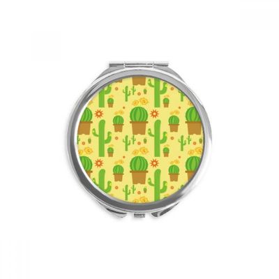 Cactus Potted Succulents Pattern Hand Compact Mirror Round Portable Pocket Glass