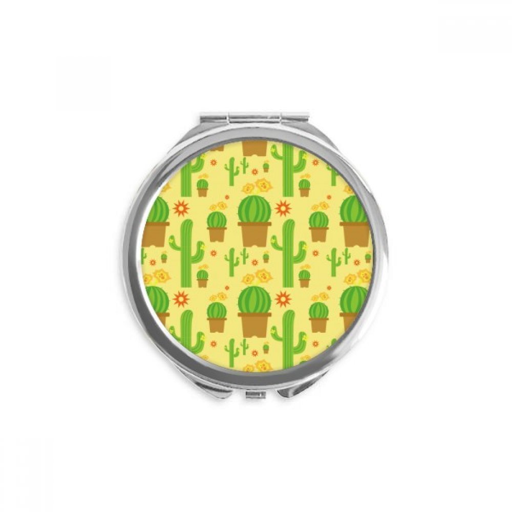 Cactus Potted Succulents Pattern Hand Compact Mirror Round Portable Pocket Glass