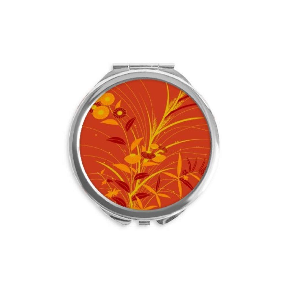 Painting Japanese Culture Gold Hand Compact Mirror Round Portable Pocket Glass