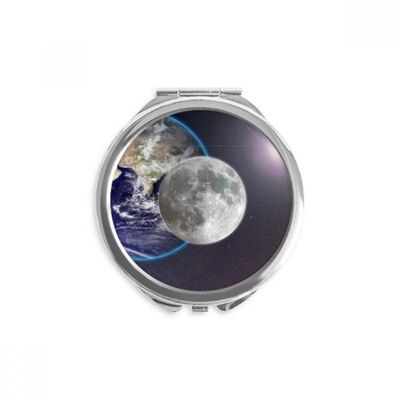 Blue Earth White Planet White Hand Compact Mirror Round Portable Pocket Glass
