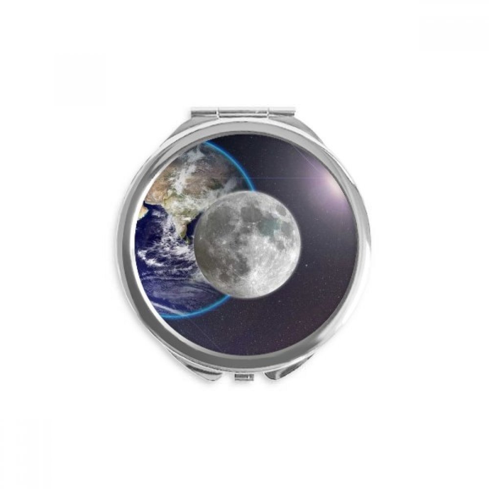 Blue Earth White Planet White Hand Compact Mirror Round Portable Pocket Glass