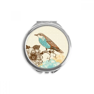 Freehand Sketch Flower Bird Blue Black Hand Compact Mirror Round Portable Pocket Glass